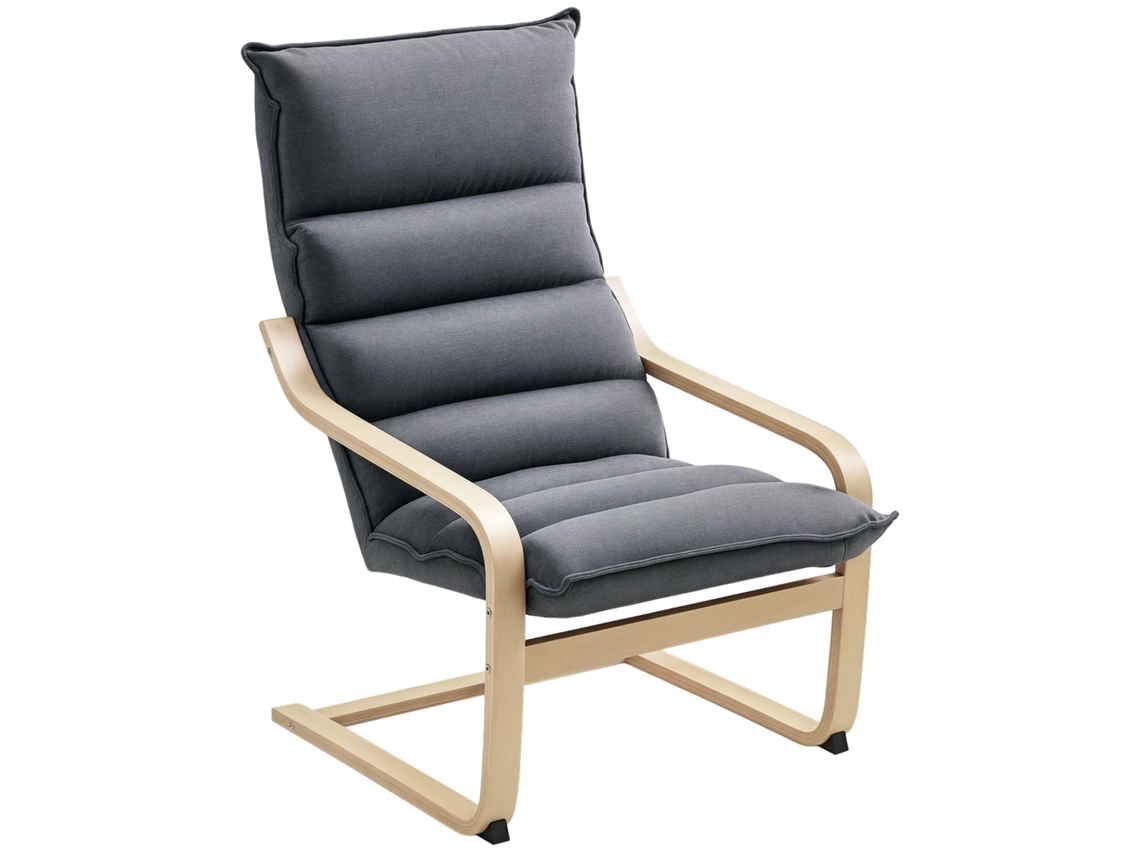Poltrona de Sala Estar Moderna com Encosto Alto Apoio para os Braços e Pés Madeira Estofada Veludo 67x83x105 Cm Cinzento