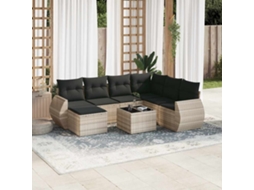 Vidaxl 8 Pcs Conj. Sofás Jardim C/ Almofadões Vime Pe Cinzento-claro