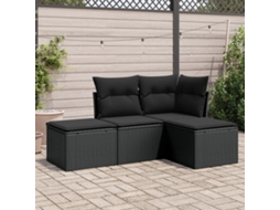 Jogo de Sofá 4 Peças Jardim C/ Almofadões Vime Pe Preto Dkd Home Decor