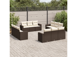 Vidaxl 12 Pcs Conjunto De Sofás Jardim Com Almofadões Vime Pe Castanho