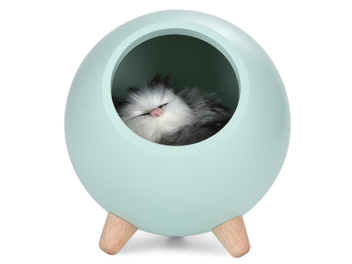 Lâmpada de Noite Led Desktop Mini Casa de Gatinho Fofa Regulagem Contínua 1.2w com Bateria Verde