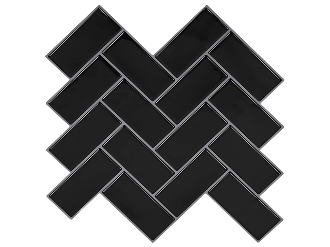 Vidaxl Azulejo Chevron 10 Unid. Preto 30 X 30 Cm Poliuretano E Pet