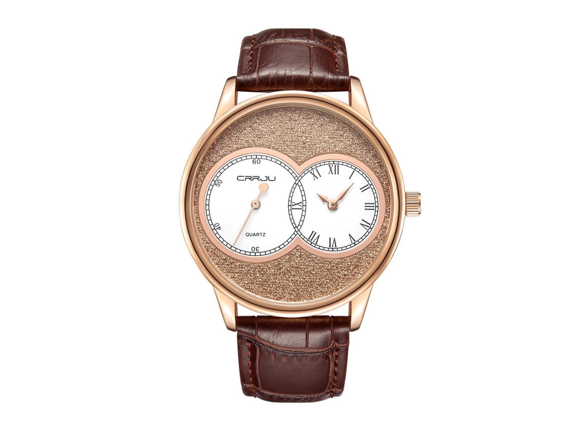 Reloj Hombre De Cuero Pu De Doble Dial De Acero Inoxidable Color Oro Rosa