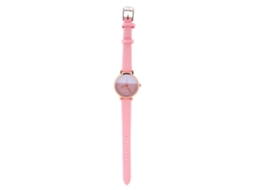 Relógio Feminino Analógico de Quartzo Pulseira Pu Mostrador Contraste Cor Rosa