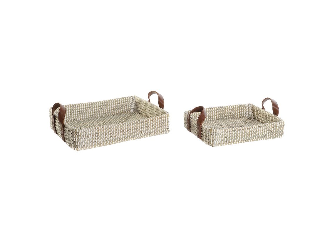 Bandejas - Dkd Home Decor - Conjunto De 2 - Natural - Castanho Claro - 32 X 41 X 9 Cm