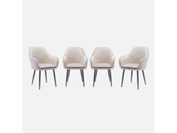 Poltronas De Veludo Com Pés Em Metal, Set De 4, Branco Sujo