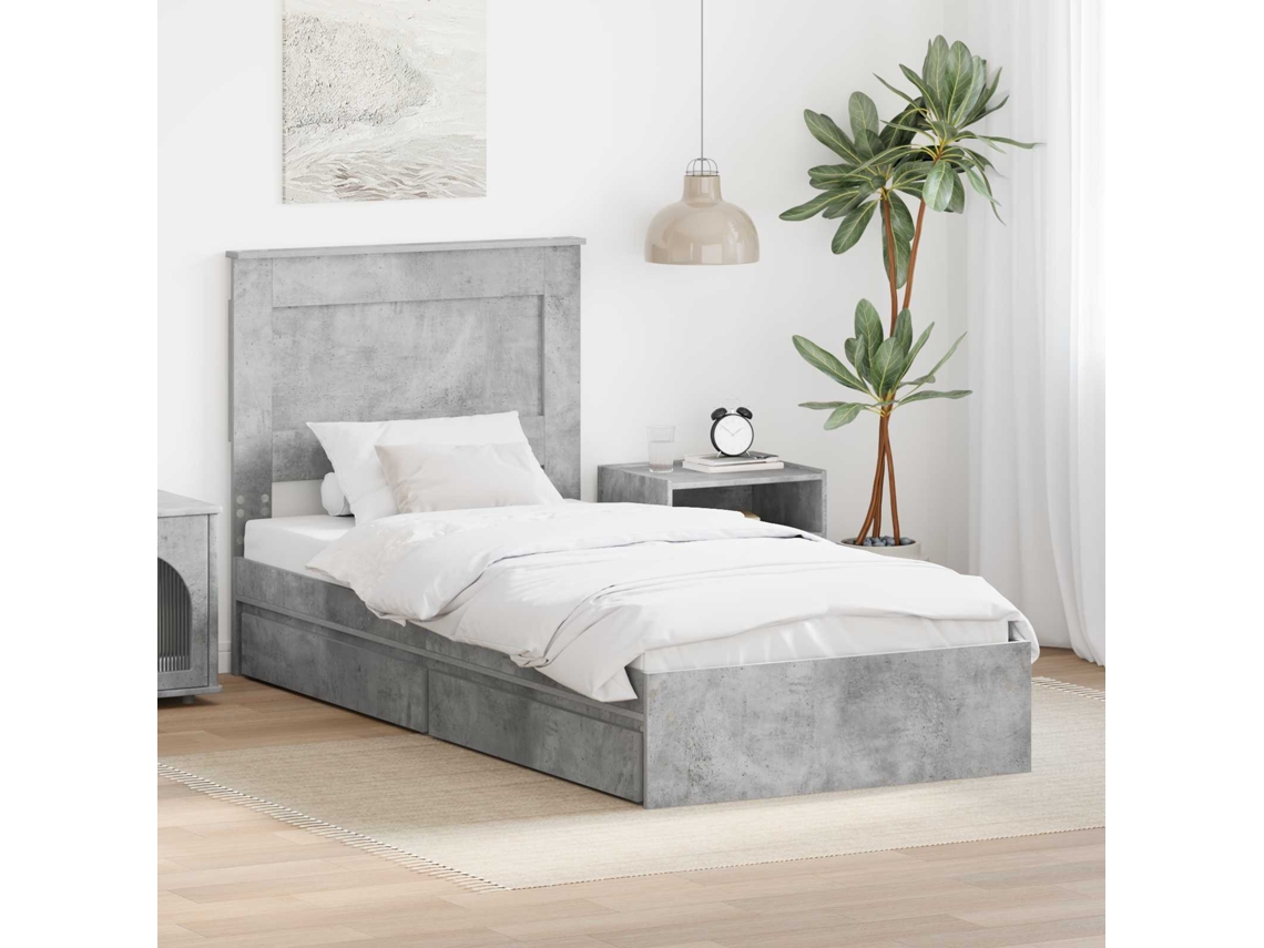 Vidaxl Cama Com Armazenamento Com Gaveta Cinzento 90 X 190 Cm