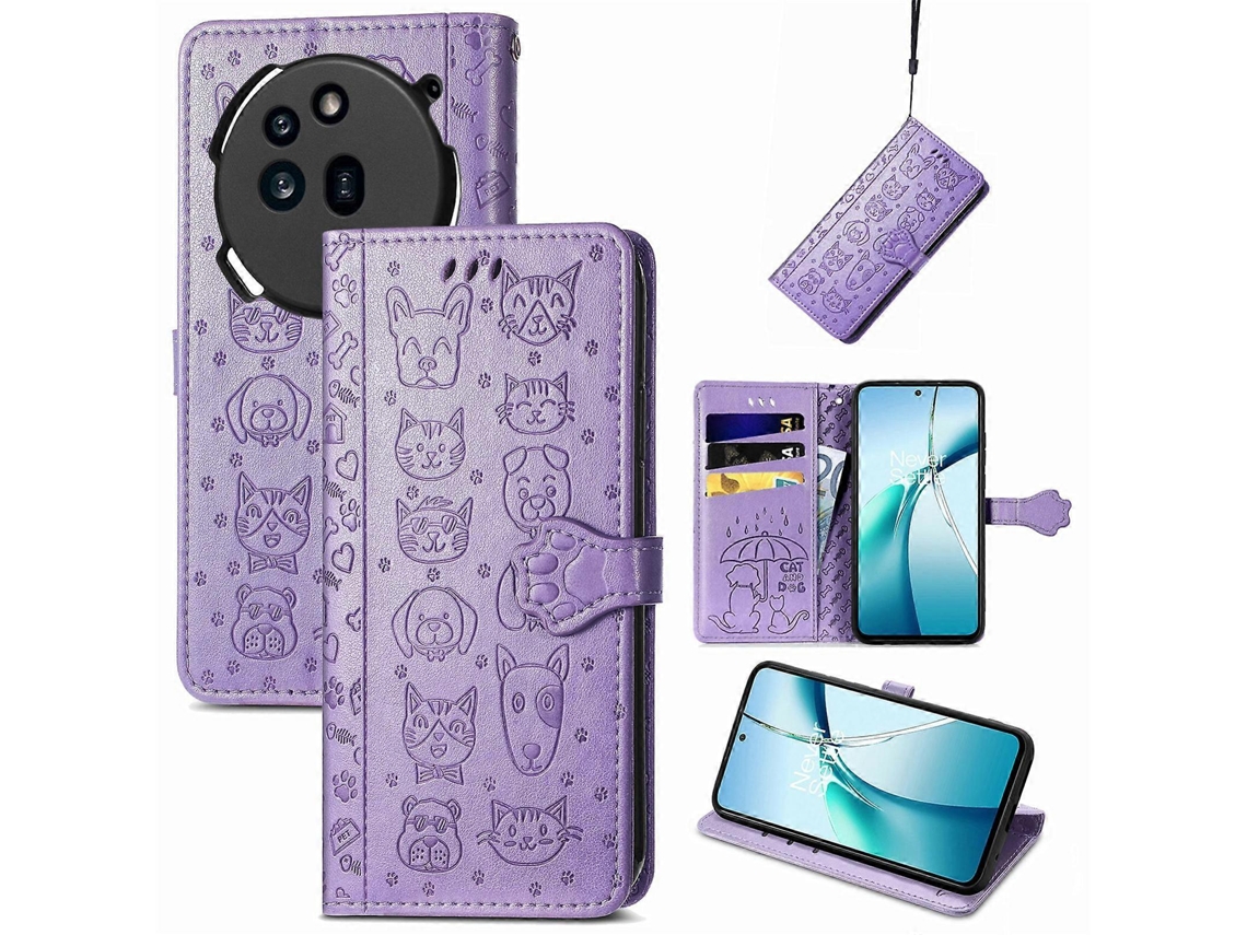 Capa De Couro Com Relevo De Gato E Cachorro Para Celular Nothing Phone 3a Pro