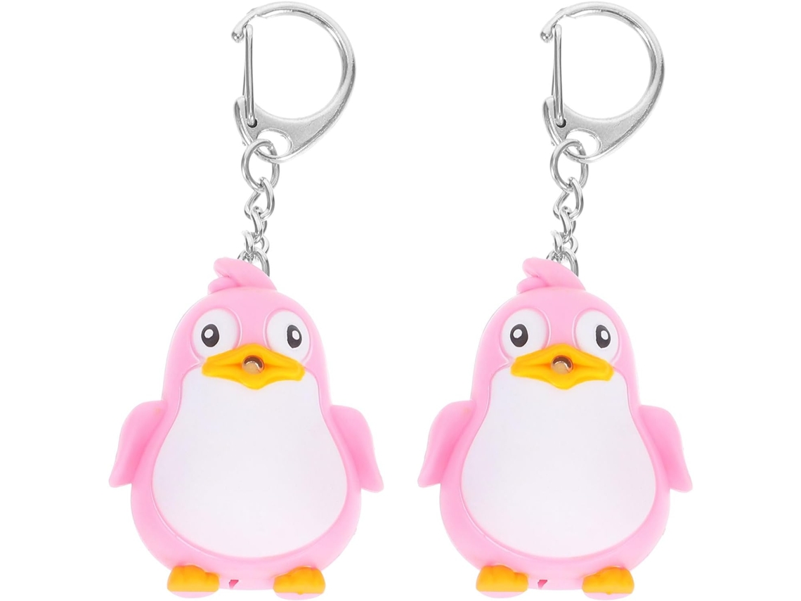 Chaveiro De Pinguim Rosa Com Led E Som, Conjunto De 2 Peças