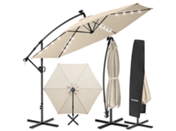 Guarda-sol Tectake, Giratório 360, Led, Uv 50+, Aço,, Tecido Poliéster, 3,5 X 3,5 M, Bege