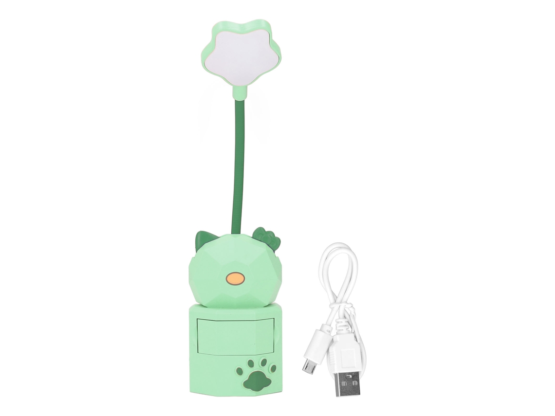 Lâmpada de Mesa LED USB Luz Quente Cartoon Cute com Caixa de Armazenamento Verde | S/MARCA