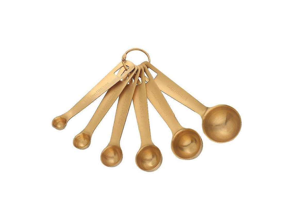 Colher De Medição Inox Com 6 Peças Estilo Redondo/quadrado Para Cozinha E Baking Dourado