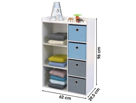 Armário Infantil 3 Nichos 4 Gavetas Azul Cinza Happy Fornord