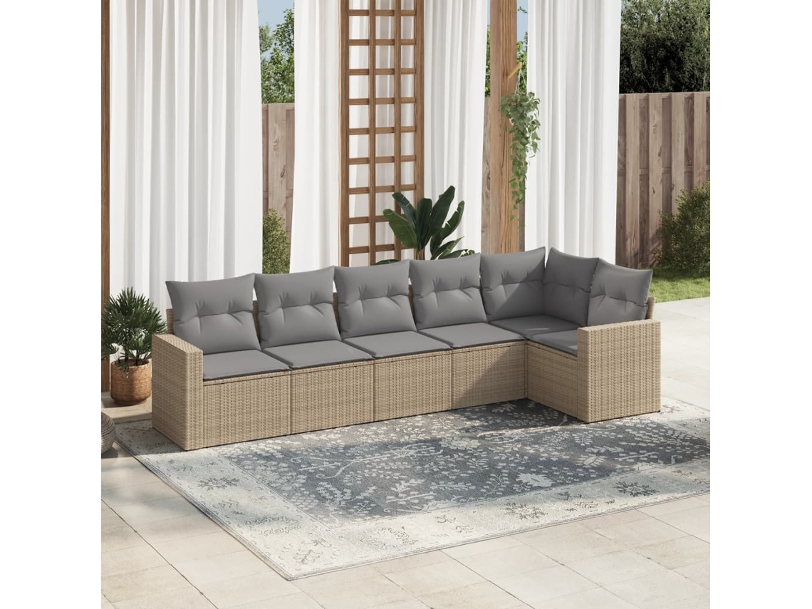 Vidaxl 6 Pcs Conjunto De Sofás P/ Jardim Com Almofadões Vime Pe Bege