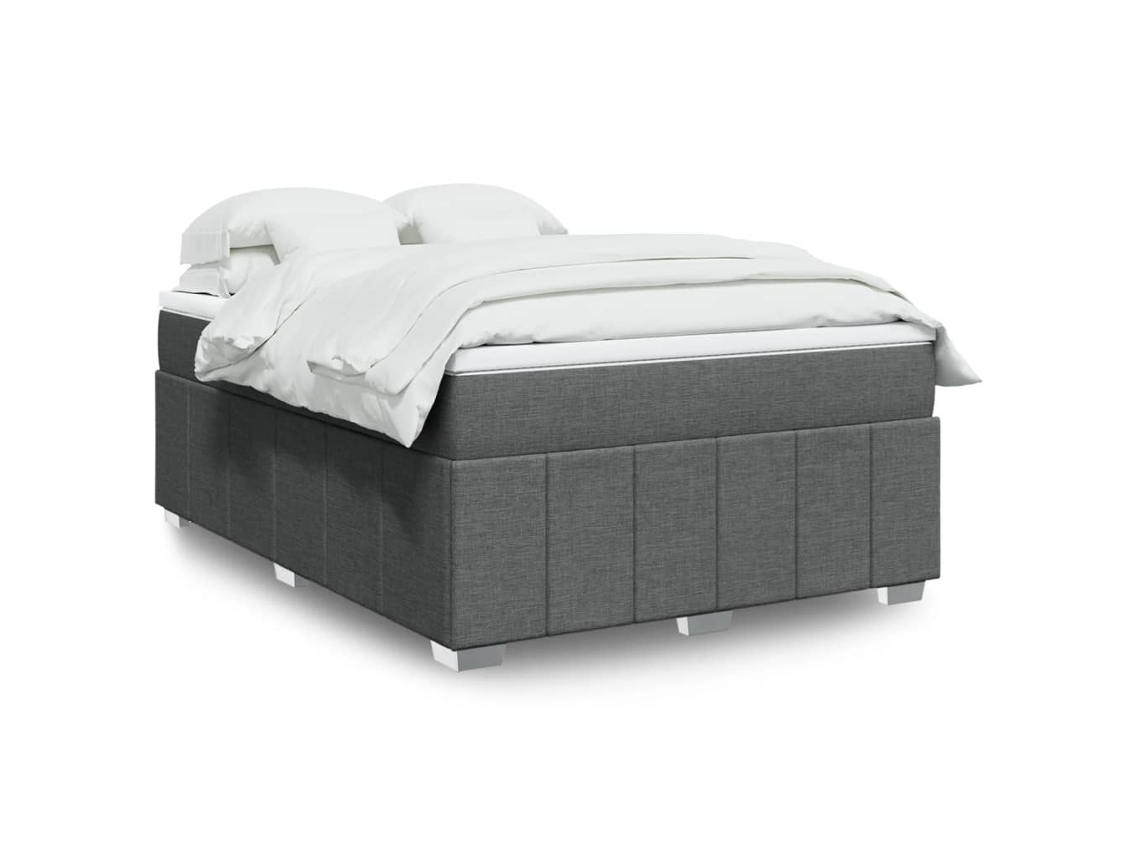 Vidaxl Cama Com Molas/colchão 140x200 Cm Tecido Cinzento-escuro