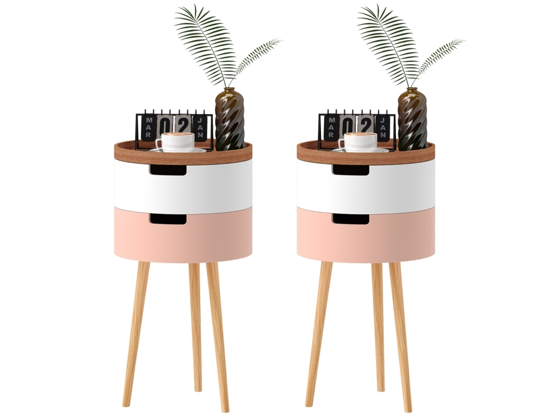 Conjunto De 2 Mesas De Centro Multicoloridas Com 3 Níveis E 2 Compartimentos De Armazenamento Para Sua Sala De Estar.