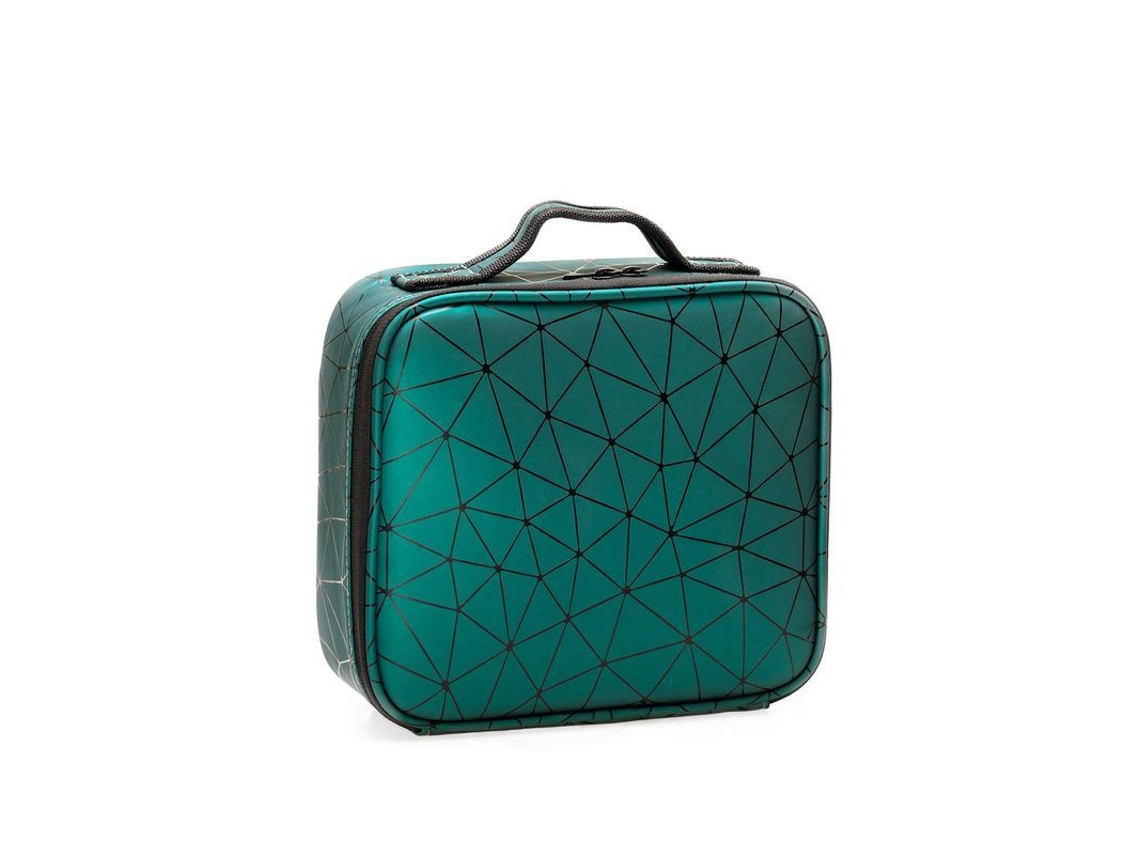 2026-maleta De Maquillaje De Cuero Pu Organizador Estuche Herramientas Brochas Patrón Diamante Verde Oscuro