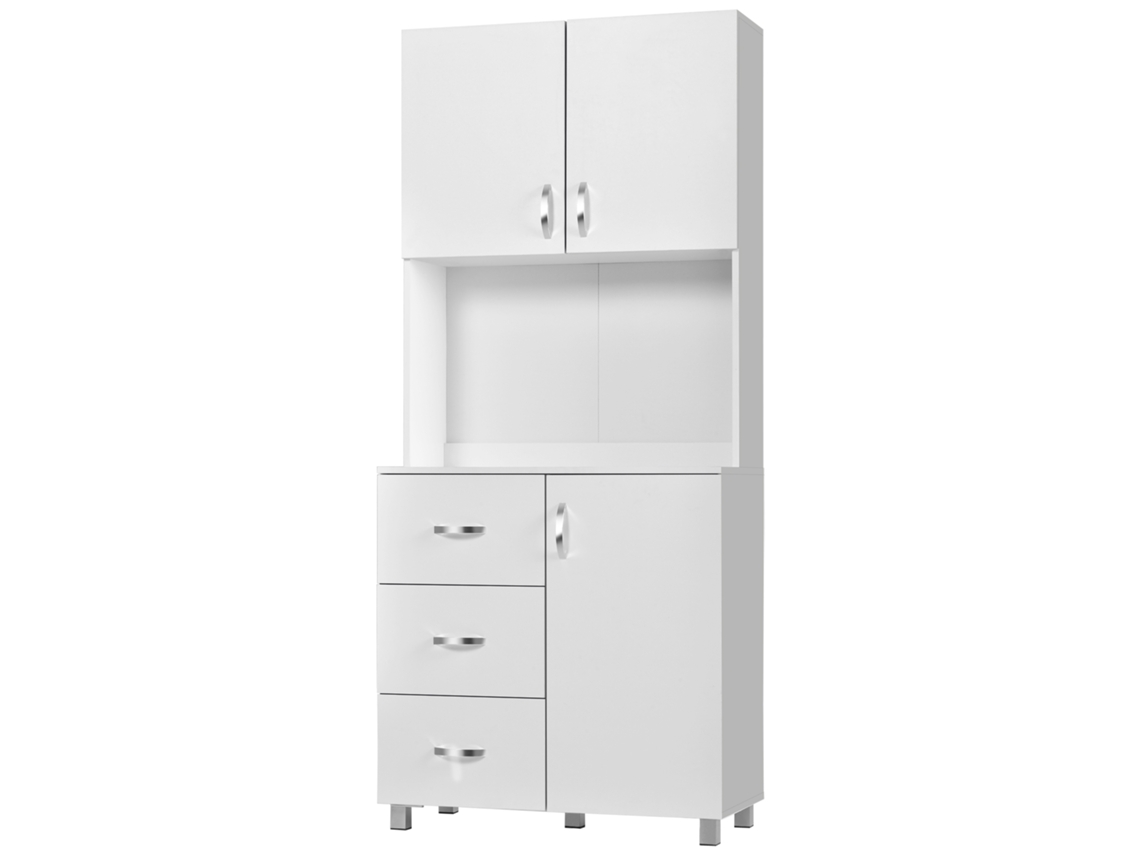 Armário de Cozinha com Prateleiras e Portas de Vidro, 80x37x183 Cm, Branco ZENCORE SERVICES