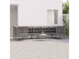 8 Pcs Conjunto Lounge De Jardim C/ Almofadões Vime Pe Cinzento Dkd Home Decor