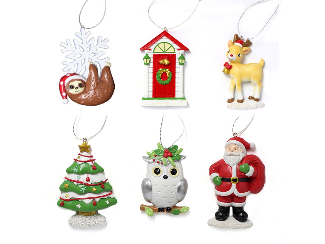 Pingentes De Natal Resina Vermelha Conjunto 6 Peças