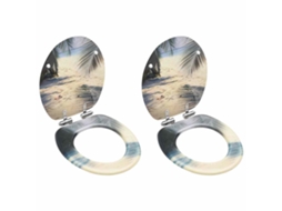 Vidaxl Assentos Sanita Com Tampas Fecho Suave 2 Pcs Mdf Design Praia