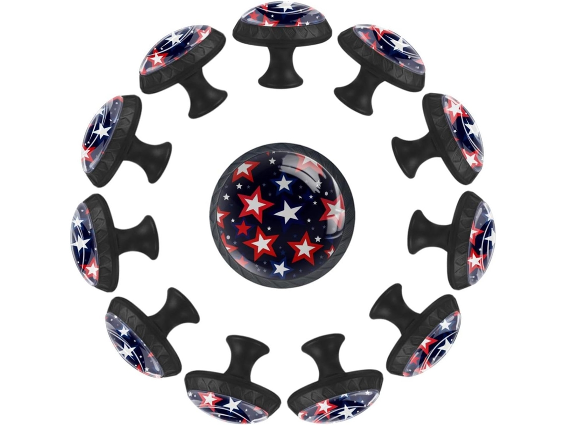 Puxadores E Maçanetas Redondas Para Armários De Cozinha, Conjunto De 12 Peças, Com Estrelas Vermelhas E A Bandeira
