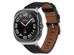 Pulseira De Couro Napa Com Fivela Prateada Para Samsung Galaxy Watch Ultra 47mm / Ultra 2025