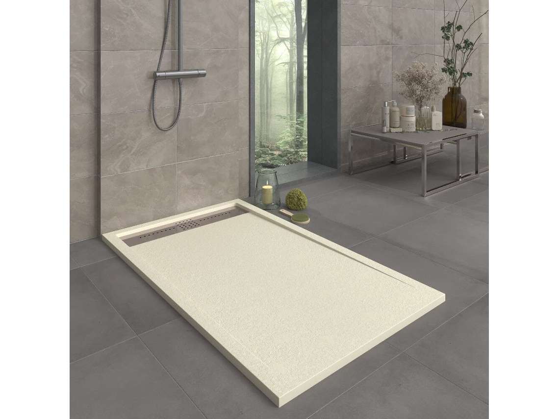 Base de Duche em Resina Orion Bege 190x90 cm com grade em Aço Inoxidável
