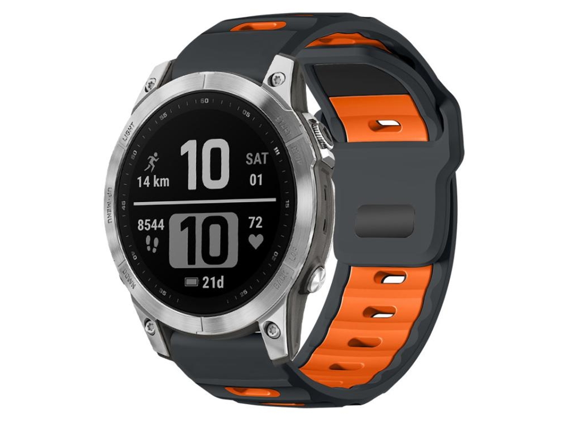 Bracelete Para Garmin Fenix 8 / 7 / 6 / 5 - Silicone Bicolor - Encaixe Plano (22mm) Cinza + Laranja