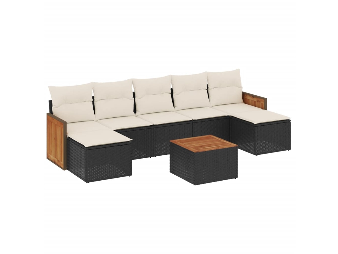 Conjunto de 8 Sofás de Jardim com Almofadões Vime Pe Preto MAISON EXCLUSIVE (8 pcs)