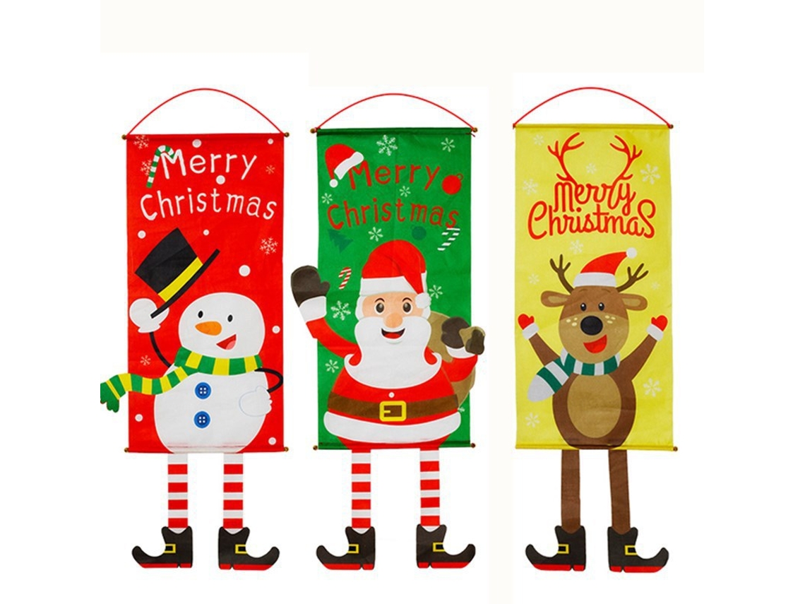 Três Decorações Natalinas Aleatórias para Pendurar na Porta, em Tecido: Papai Noel, Boneco de Neve, Restaurante, Parede, Quadro o AQUAFORGE