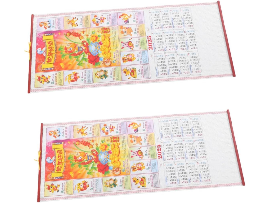 Conjunto De 2 Calendários De Parede Chineses 2025 Ano Da Serpente Calendário Mensal Tradicional Design De Imitação De Ra Gokoco