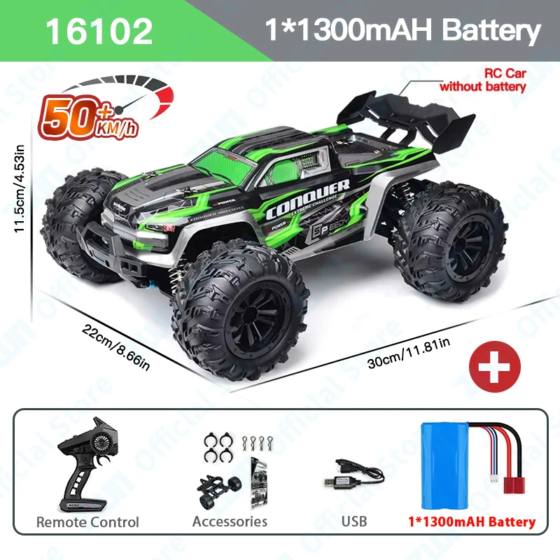 (verde) Veículo Off-road Com Controle Remoto Sem Fio 2.4g E Luzes De Led, Brinquedo Para Meninos