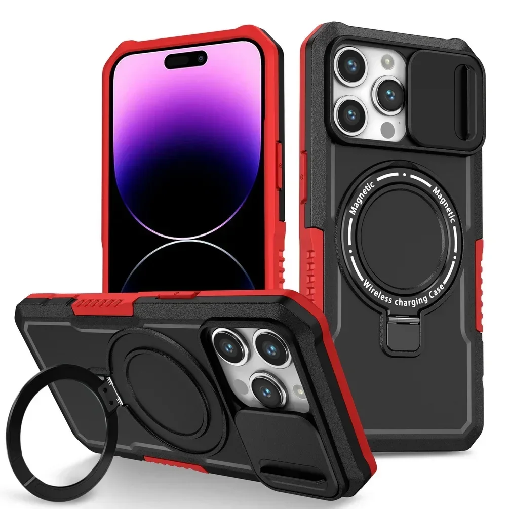 Capa Para Iphone 15 Plus (preta E Vermelha) Com Suporte, Proteção Deslizante Para A Câmera E Resistente A Quedas.