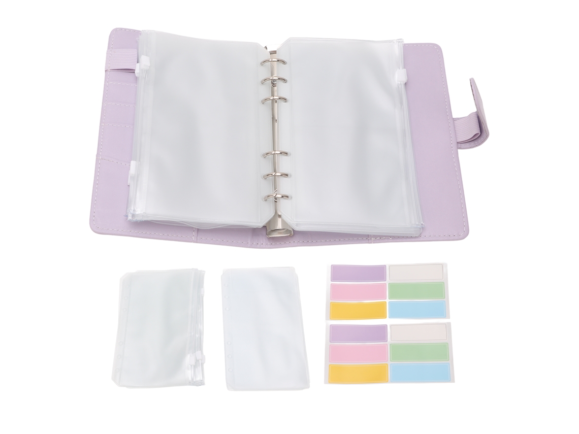 Carpeta De Presupuesto A6 De Cuero Binder Com Sobre De Dinheiro E Bolsa Com Cremalheira