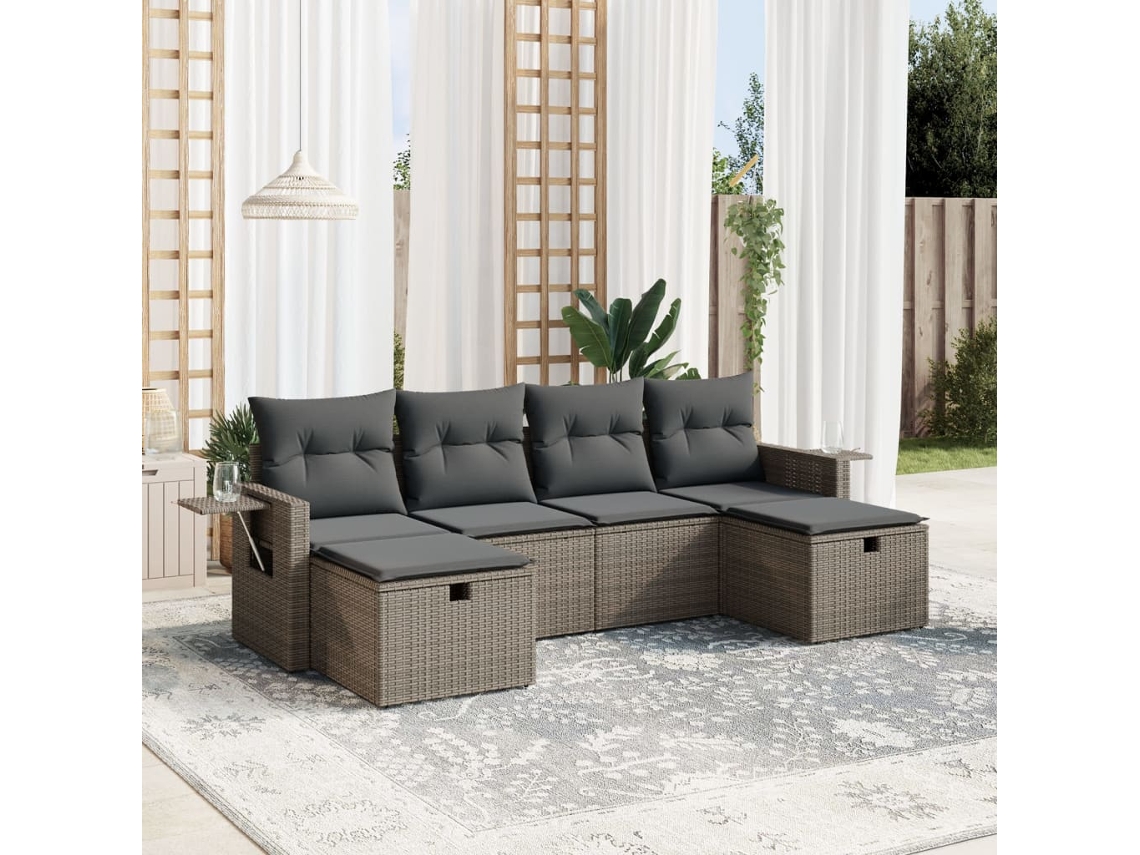 Vidaxl 6 Pcs Conjunto Sofás De Jardim Com Almofadões Vime Cinzento