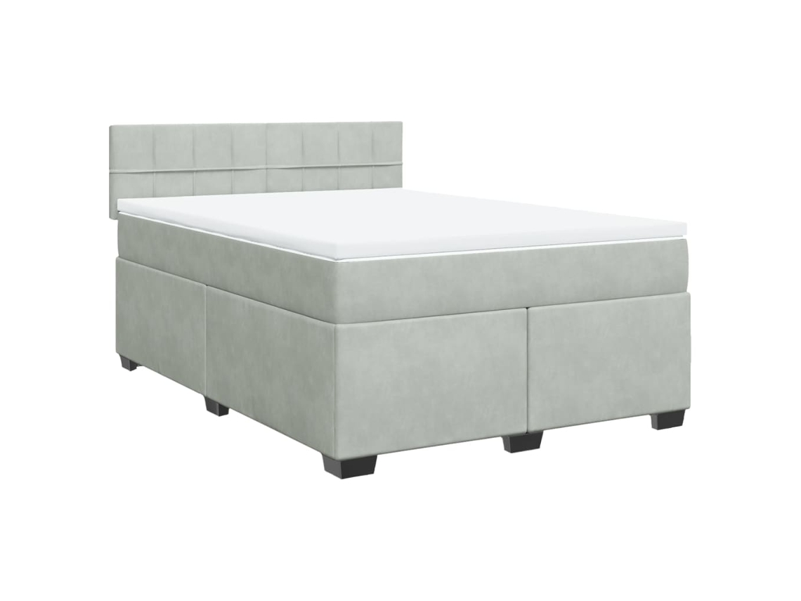 Cama com Molas e Colchão Veludo Cinzento Claro MAISON EXCLUSIVE (140x200 cm)
