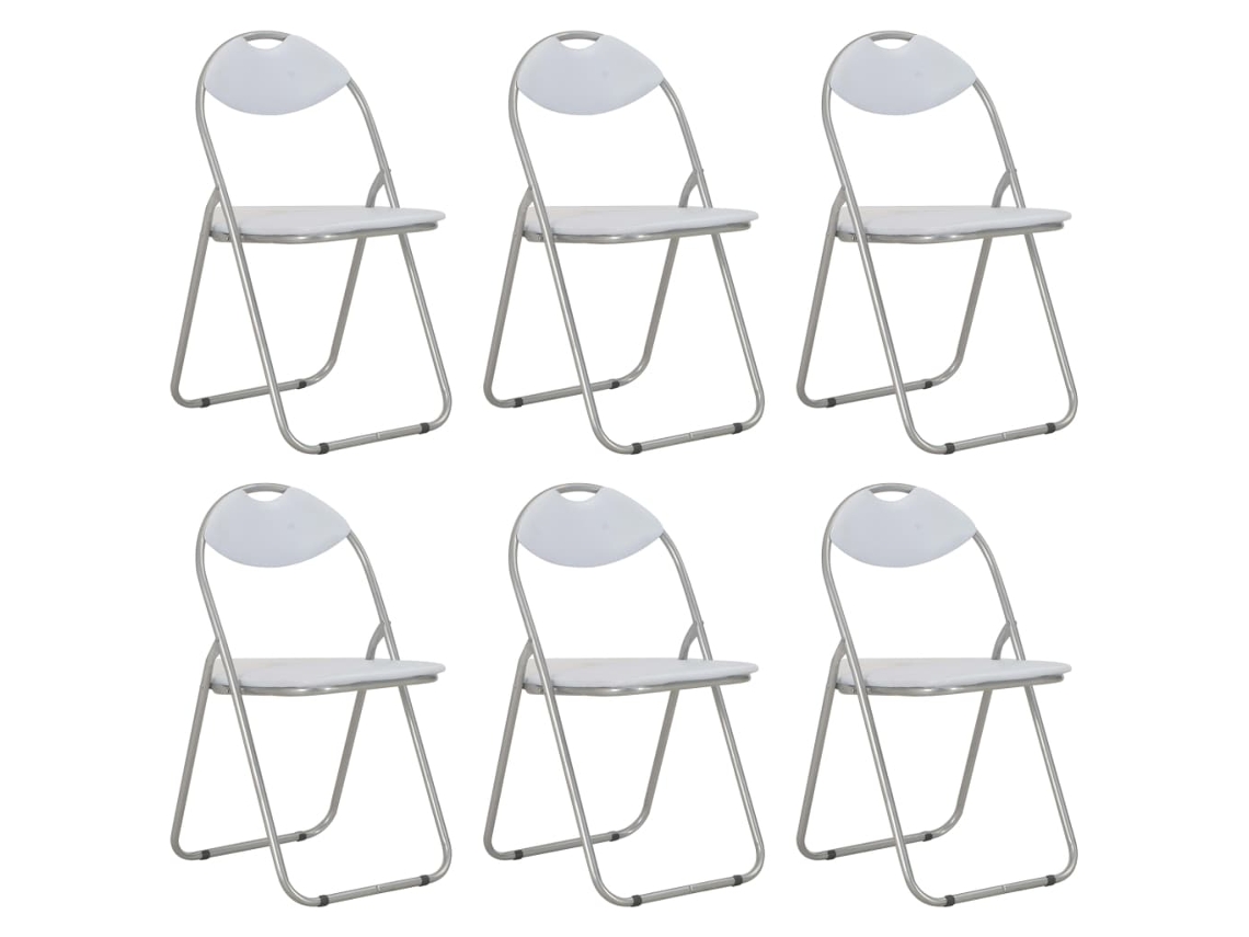 Vidaxl Conjunto De 6 Cadeiras Dobráveis Em Couro Sintético Branco