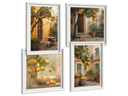 Galeria De Pinturas Murais Jardim, Frutas Cítricas E Sol Moldura Branca Quadros Para A Sala De Estar Espelharte (conjunto De 4 Imagens)