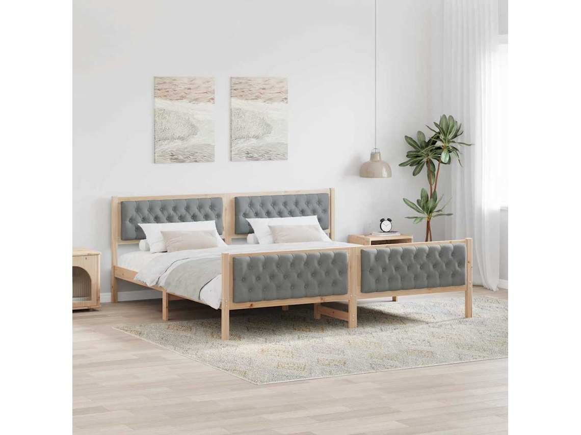 Vidaxl Estrutura Da Cama Com Cabeceira Cinzento-claro 200 X 200 Cm