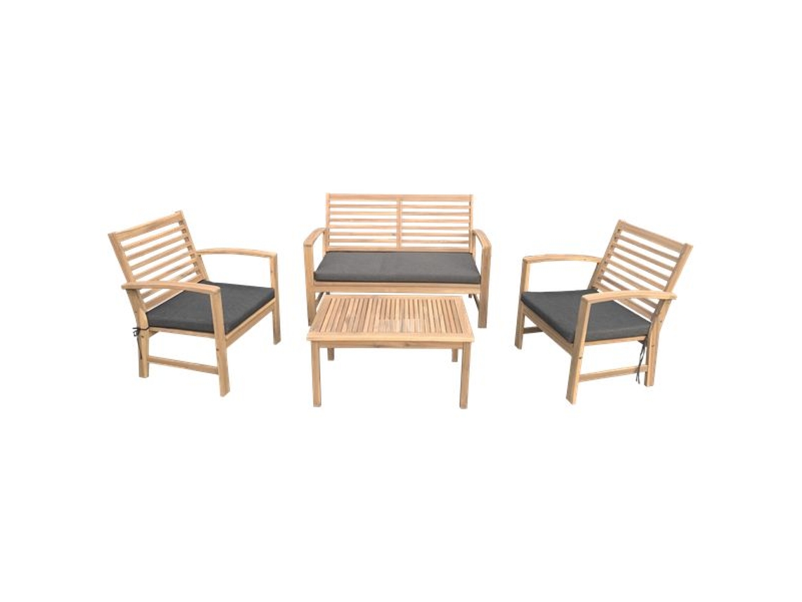 Conjunto de Mobiliário de Jardim Acácia Goa de 4 Lugares com Almofadas Cinzentas