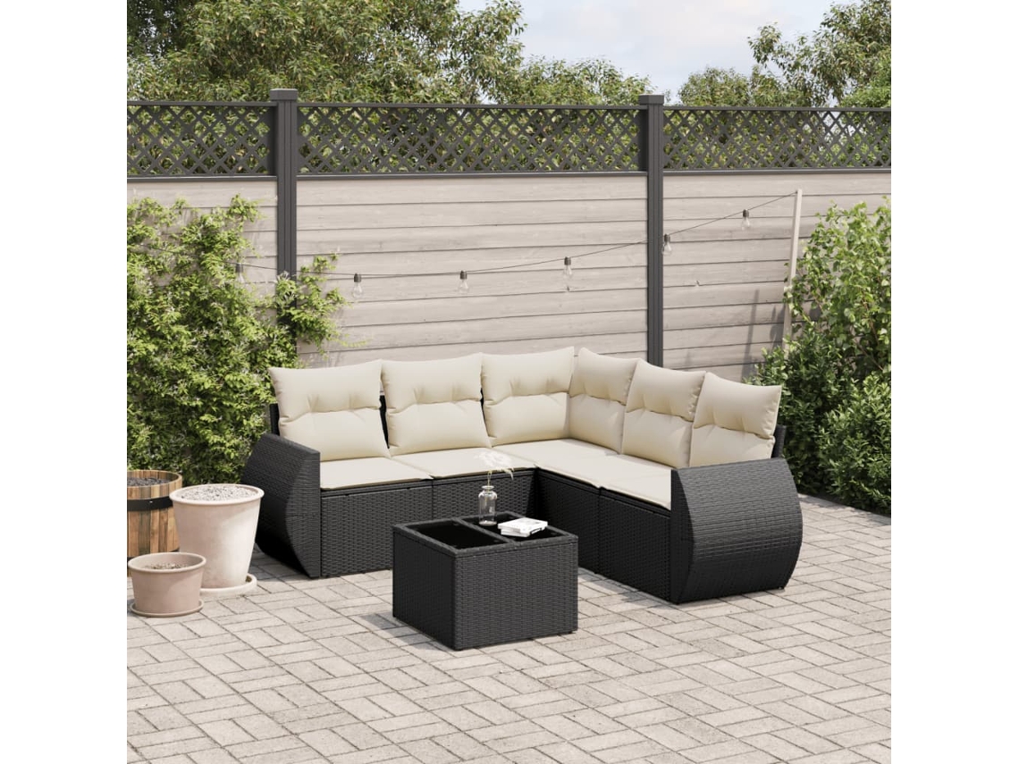 Jogo de Sofá Jardim 6 Peças C/ Almofadões Vime Pe Preto Dkd Home Decor