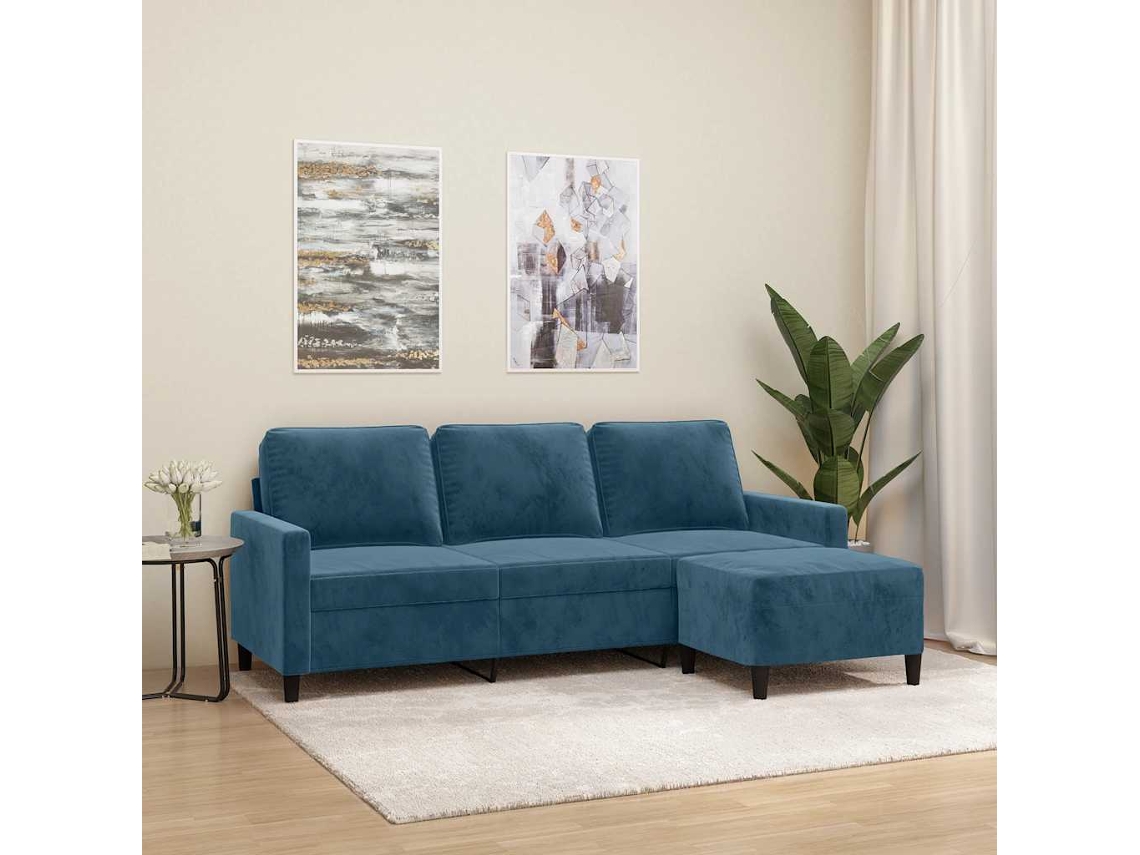 Vidaxl Sofá De 3 Lugares Com Apoio De Pés 180 Cm Veludo Azul
