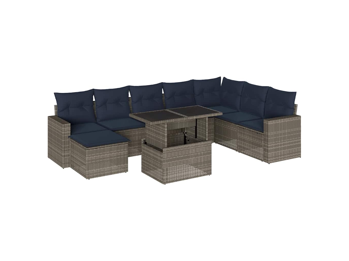 Conjunto de Sofá de Jardim, 9 Peças, Almofadas, Rattan Cinza MAISON EXCLUSIVE