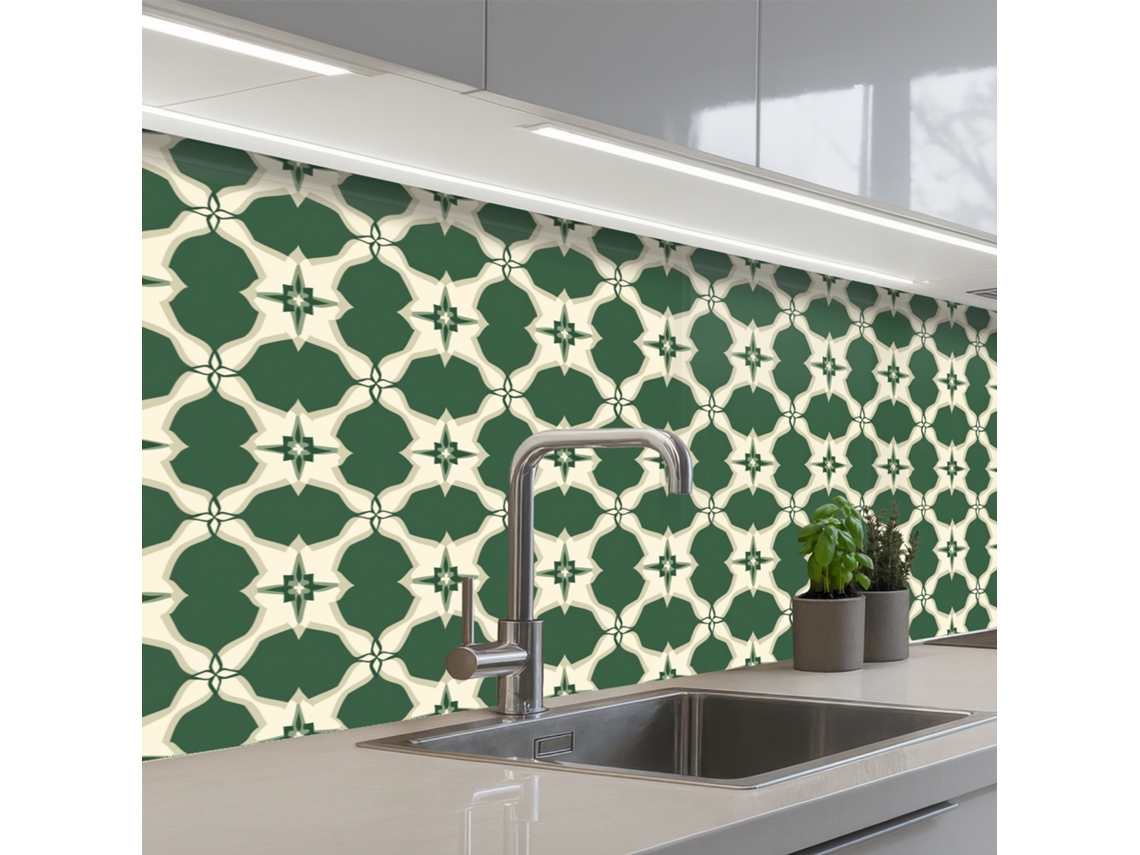 Painéis Antissalpicos De Cozinha Azulejo - Clássico - Verde 250x80 Cm