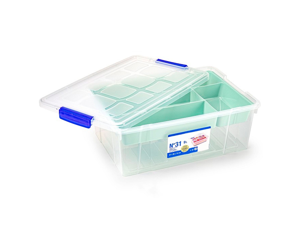 Caixa Plástica Com Tampa E Bandeja Nº31, Transparente, Gaveta De Armazenamento, Organização, Armazenamento De Objetos, 9 Litros, 37 X 26 X 14 Cm, Acan
