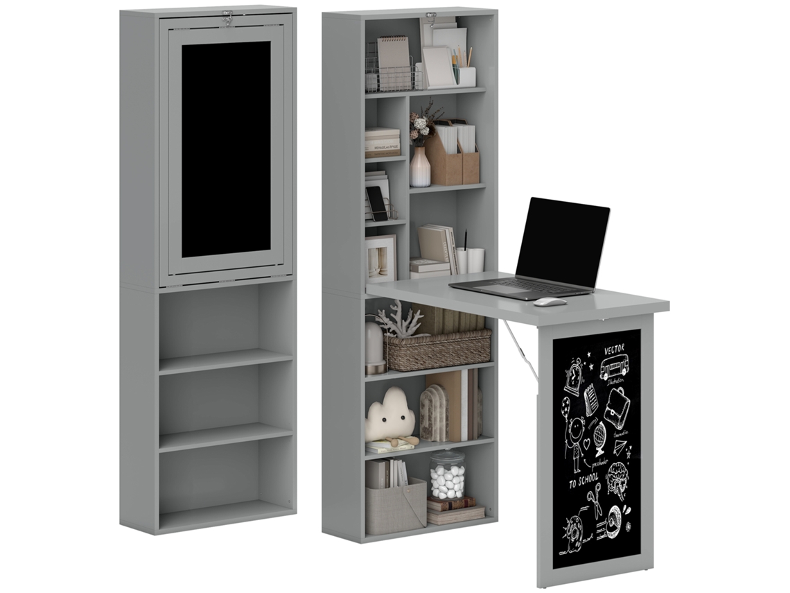 Escrivaninha Parede com Estante e Quadro negro, Ajustável