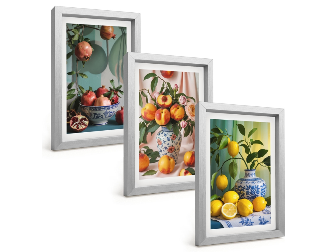 Composição De Quadros Romãs, Pêssegos, Limões Espelharte (3 Peças 20x30 Cm)