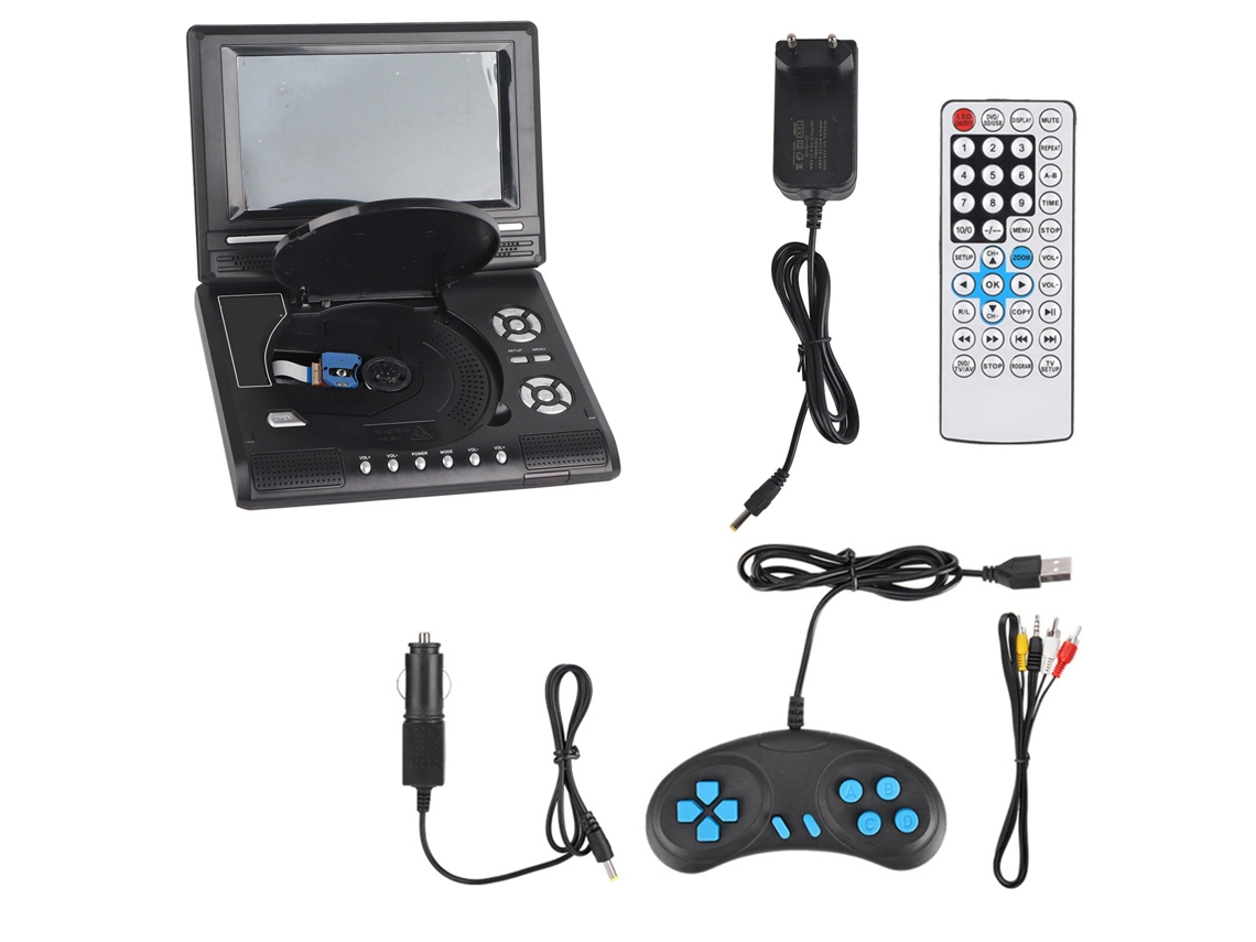 Reprodutor De Dvd Portátil Com Tela Giratória 7 Polegadas Carregável Com Controle Remoto E Gamepad Para Carro
