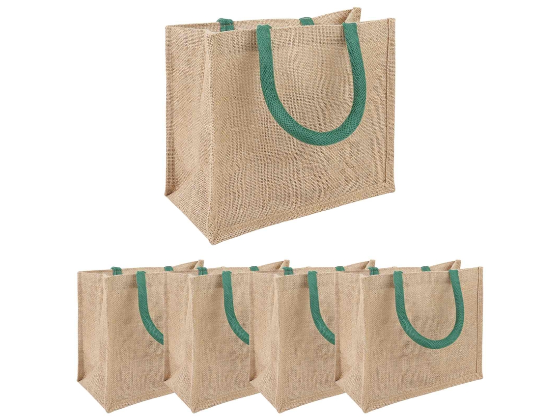 Vidaxl Bolsas De Juta 5 Natural E Verde 26 X 22 X 14 Cm